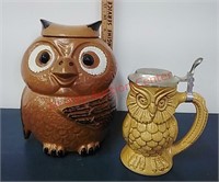 Owl cookie jar &  stein