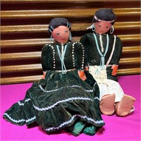 Vtg Native American Dolls, Velvet Green Clothes