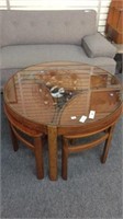 MID CENTURY ROUND OCCASIONAL TABLE WITH GLASS