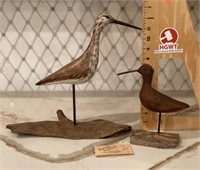 2 carved wood shore birds