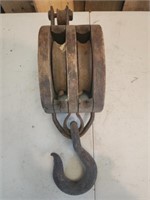 Antique wood and metal pulley