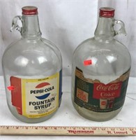 Coca Cola 1 Gallon Glass Syrup Jug & Pepsi 1