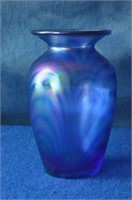 Blue Iridescent Art Glass Vase