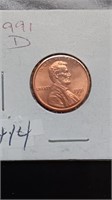 BU 1991-D Lincoln Penny