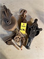 4 Antique Iron Pulleys