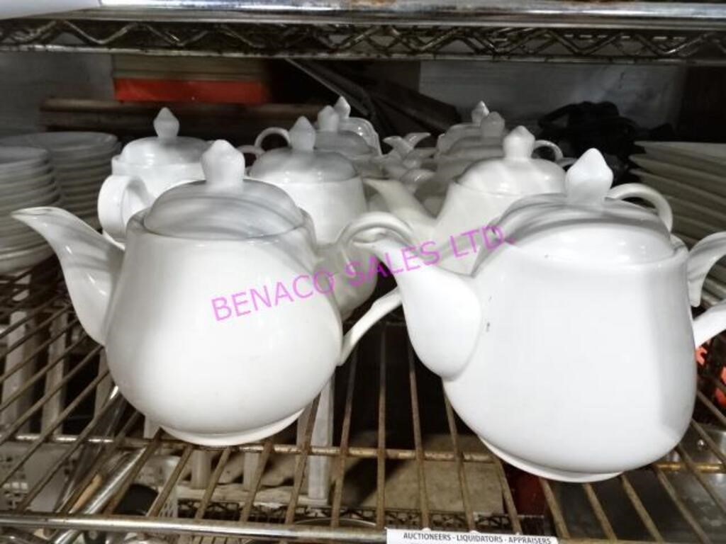 LOT, 9 PCS WHITE CERAMIC TEA POTS