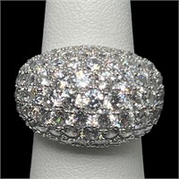 925 Sterling & Dome Rhinestone Ring - Size 5