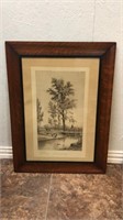 Antique etching in frame