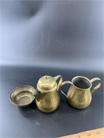 3 Pieces of brassware: matched creamer and sugar s