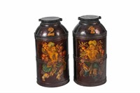 PAIR PAINTED TIN TOLE OVERSIZED TEA CANISTERS