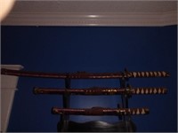 Three Samurai Swords with Stand