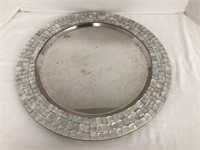 Round Metal Tray with Mother-of-Pearl Rim