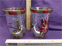 2 Glass Christmas Candle Holders