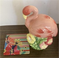 13" tall Flamingo Cookie Jar by Home & Trivette