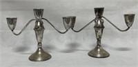 PAIR 3 ARM STERLING SILVER CANDLE STICKS