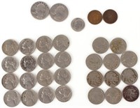 INDIAN PENNIES & ASSORTED AMERICAN COINS - (33)