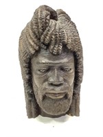 Lifesize Carved Wood Bust Male Rastafarian