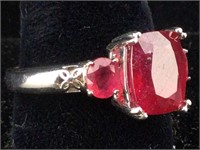 Sterling Silver Ring With Rubies - sz 10