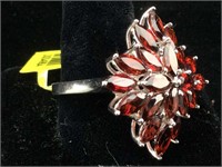Sterling Silver Ring With Garnets sz 10