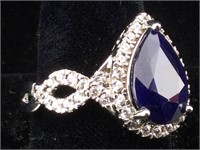 Sterling Silver Ring With Sapphire & White Stones