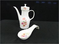 Bavarian China Teapot; Ceramic Spoon Rest