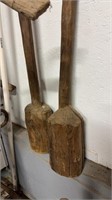 Two hand carved wood mallets all carved from one