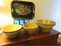 3 POTTERY BOWLS- 1 HAS A SMALL CRACK