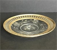 Etched Glass Dish with Sterling Silver Frame