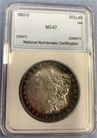 1902 O Morgan silver dollar, MS 67 by NNC