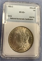 1885 O Morgan silver dollar, MS 66+ by NNC