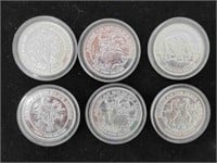 Set of Six .999 Silver Wildlife Tokens