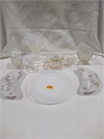 Hobnail dishes,opalescense plate,2 bone side