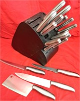 BLACK KNIFE HOLDER WITH ASSORTED KITCHEN KNIVES