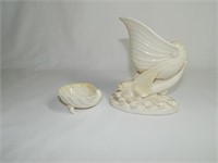 Belleek Flying Fish Vase & Shell Salt Dip