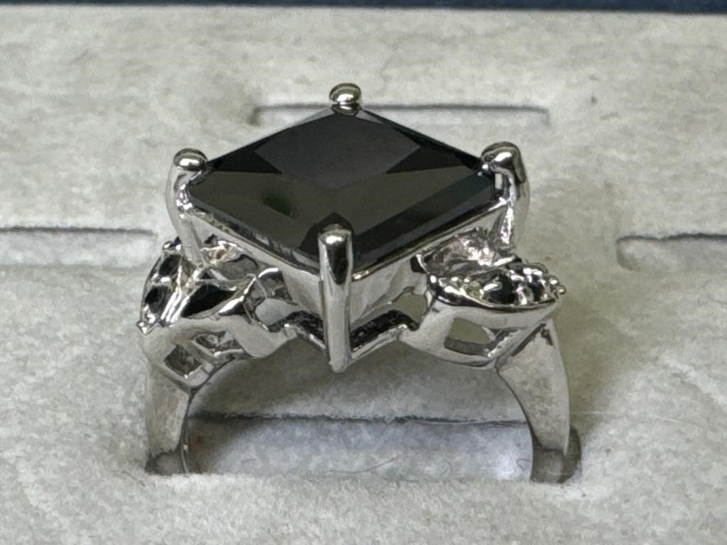Princess Cut Black Onyx Sterling Ring