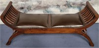 11 - WOOD & LEATHER BENCH 48"L