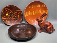 4 VARIOUS PIECES OF REDWARE POTTERY