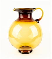 Vintage Handblown Amber Glass Pitcher