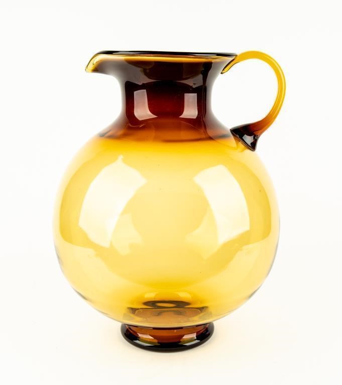 Vintage Handblown Amber Glass Pitcher