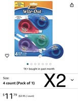 X2 BIC Wite-Out Correction Tape, 4 Tapes