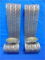(2) Metal Candle Holder Wall Scrolls 19" Matching