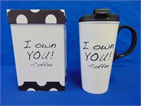 " I Own You Coffee " Porcelain Travel Mug In Gift