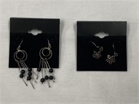Sterling Silver Black Bead & Amethyst Earrings