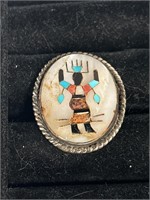 ZUNI KACHINA NATIVE AMERICAN SILVER RING