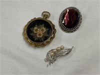 Costume Jewelry Faux Locket & Brooches