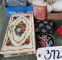 Vintage Talc, Compacts, Box with Sachets
