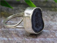 STERLING SILVER GEODE RING SIZE 7 ROCK STONE LAPID