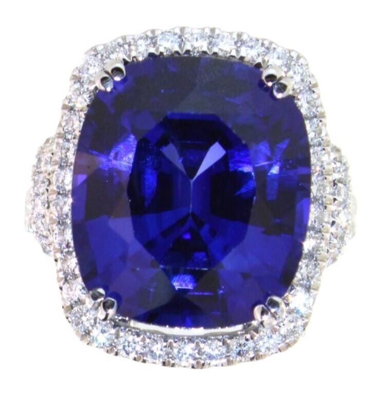 14kt Gold 17.06 ct Sapphire & Diamond Ring