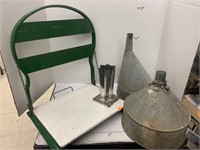 Metal Bench Chair & Funnels Lot