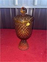 Fenton Amber 11” covered jar compote